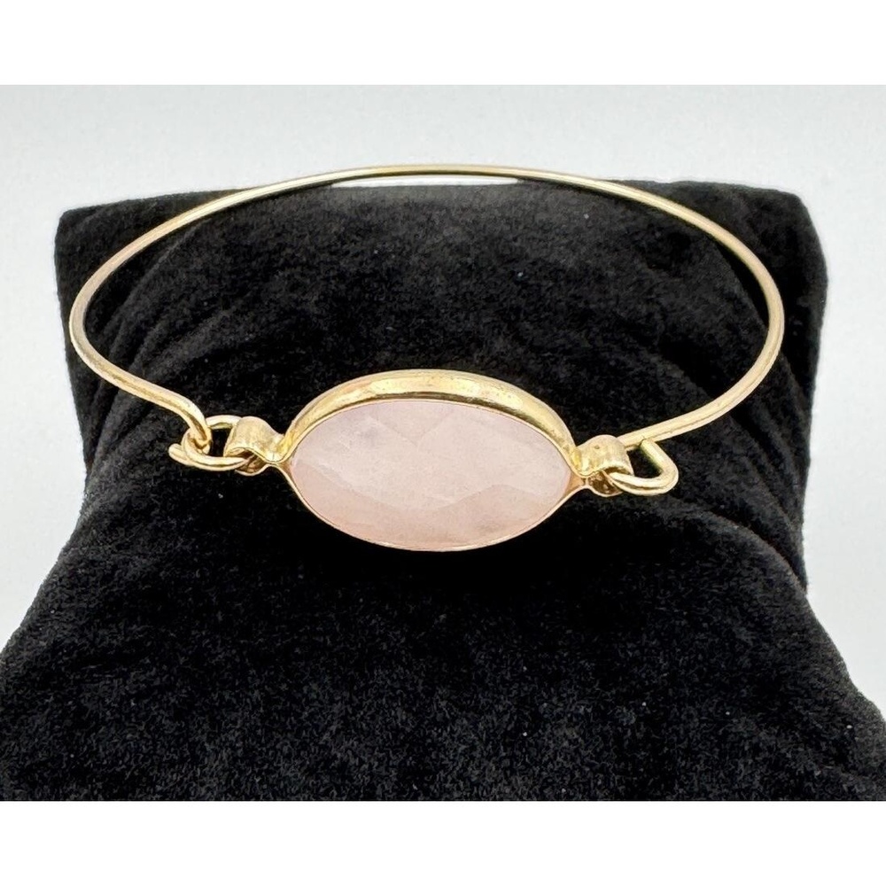 Gold Tone Faceted Rose Quartz Hook Hinge Bangle Bracelet Boho Stacking Self Love